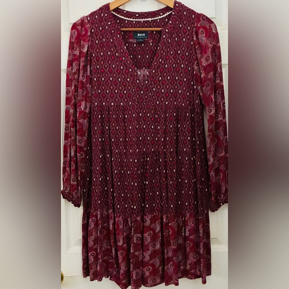 Anthropologie Red Long Sleeve Dress